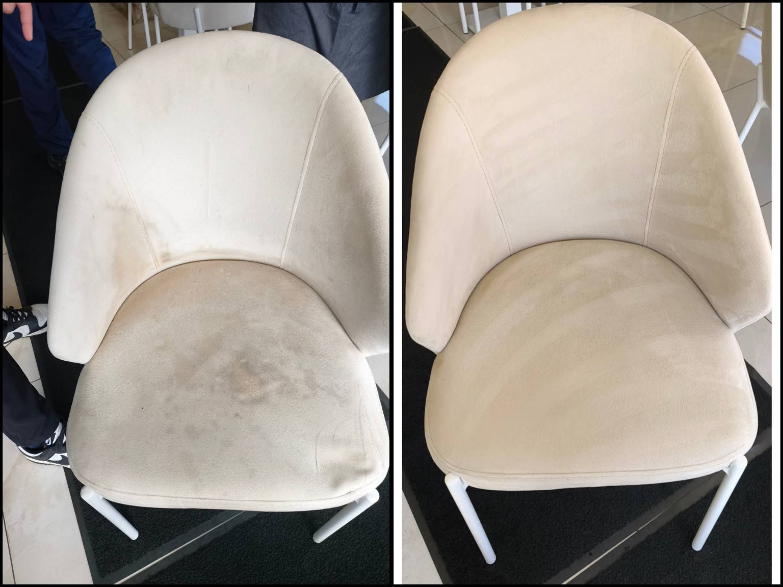 Chaise blanche avant et après nettoyage