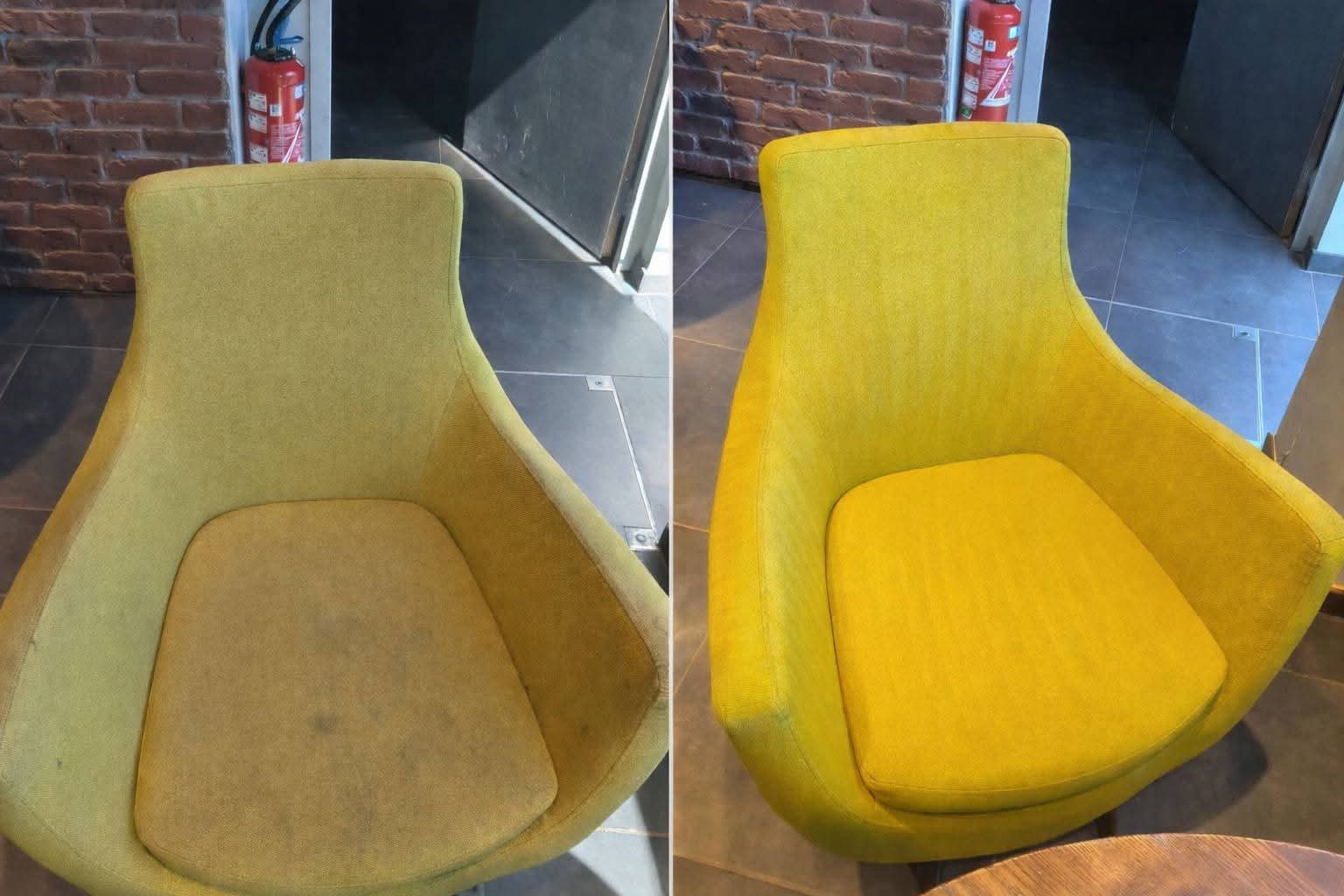 Avant après nettoyage fauteuil jaune