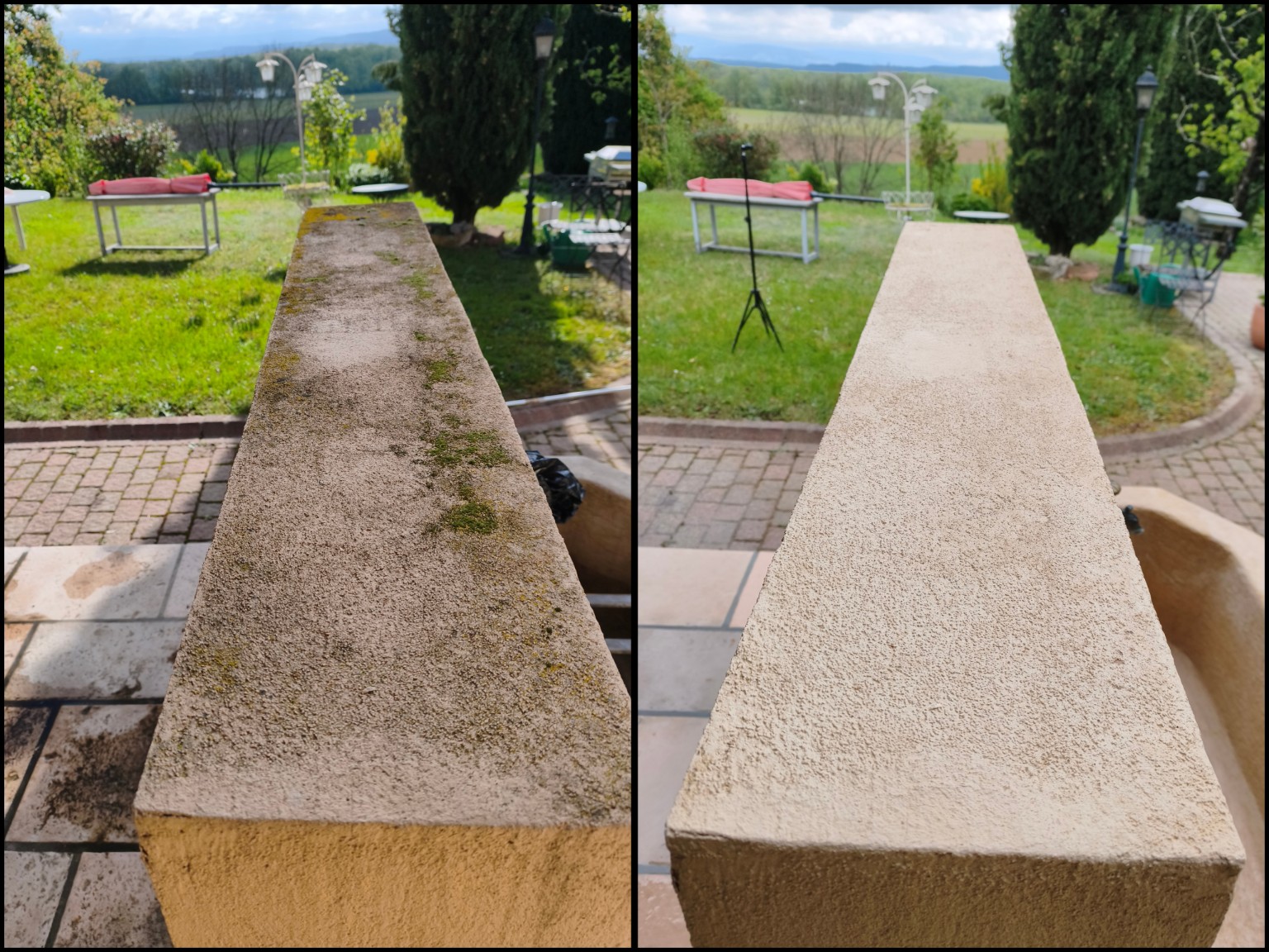 Muret extérieur avant et après nettoyage